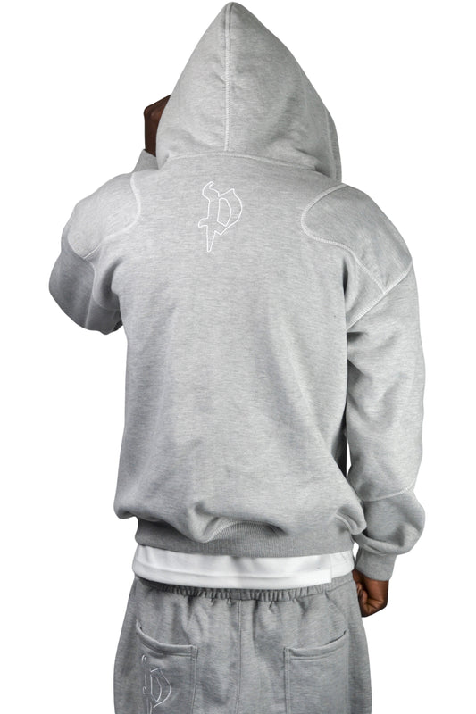 GREY REVERSE STITCH Zip Up HOODIE