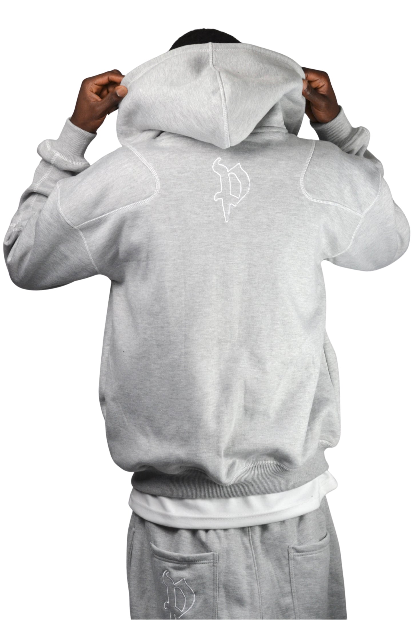 GREY REVERSE STITCH Zip Up HOODIE