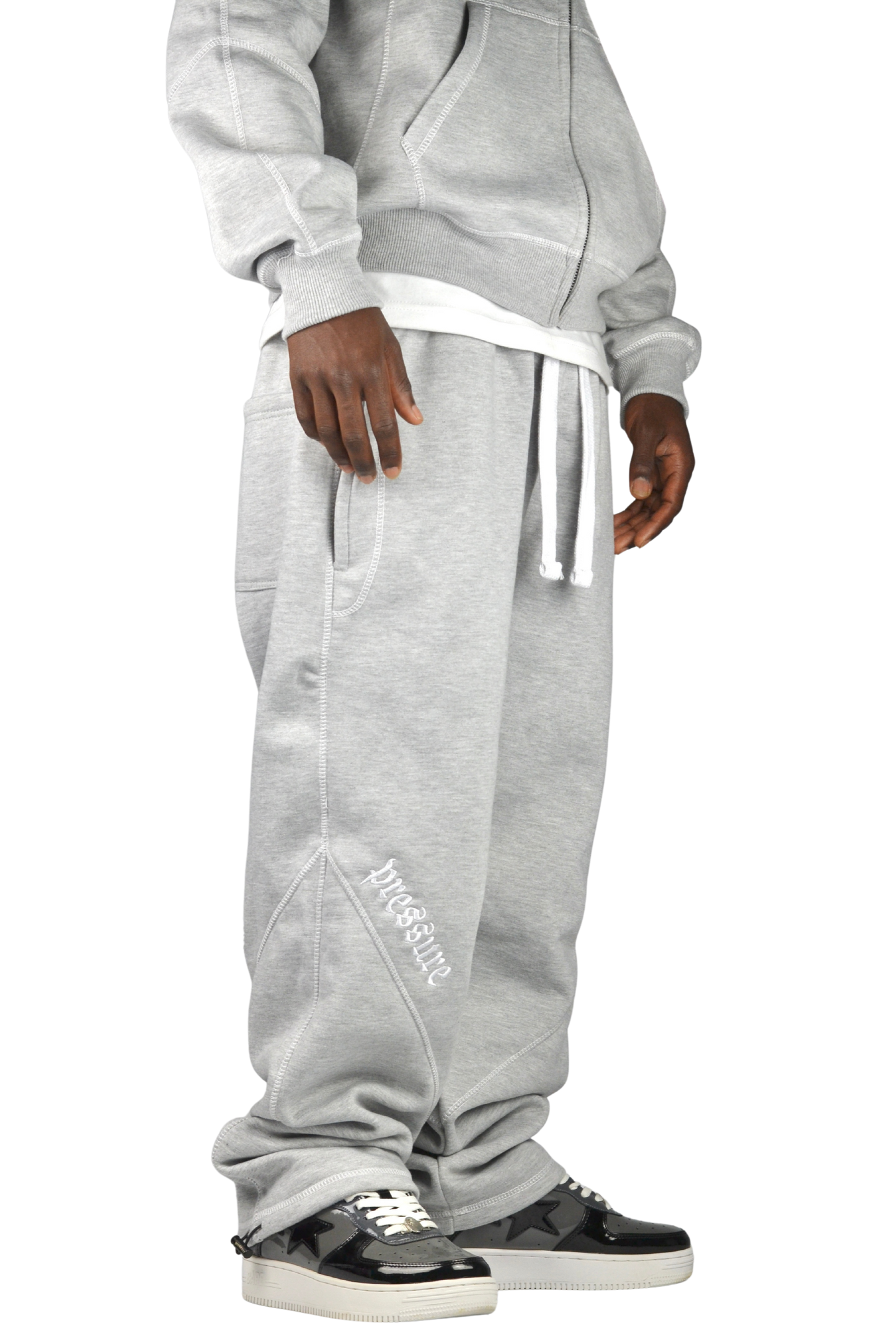 GREY REVERSE STITCH JOGGERS