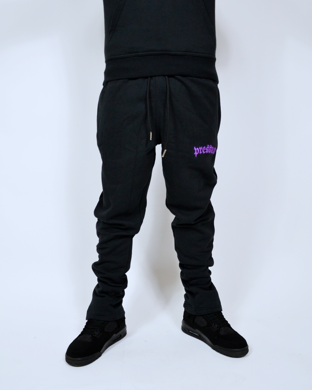 Purple and black sweatsuit sale